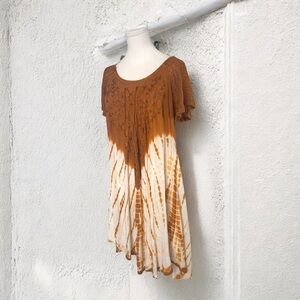 Bohemian vintage Brown Tie-Dye Women's Top ombré fairycore woodland natural OS
